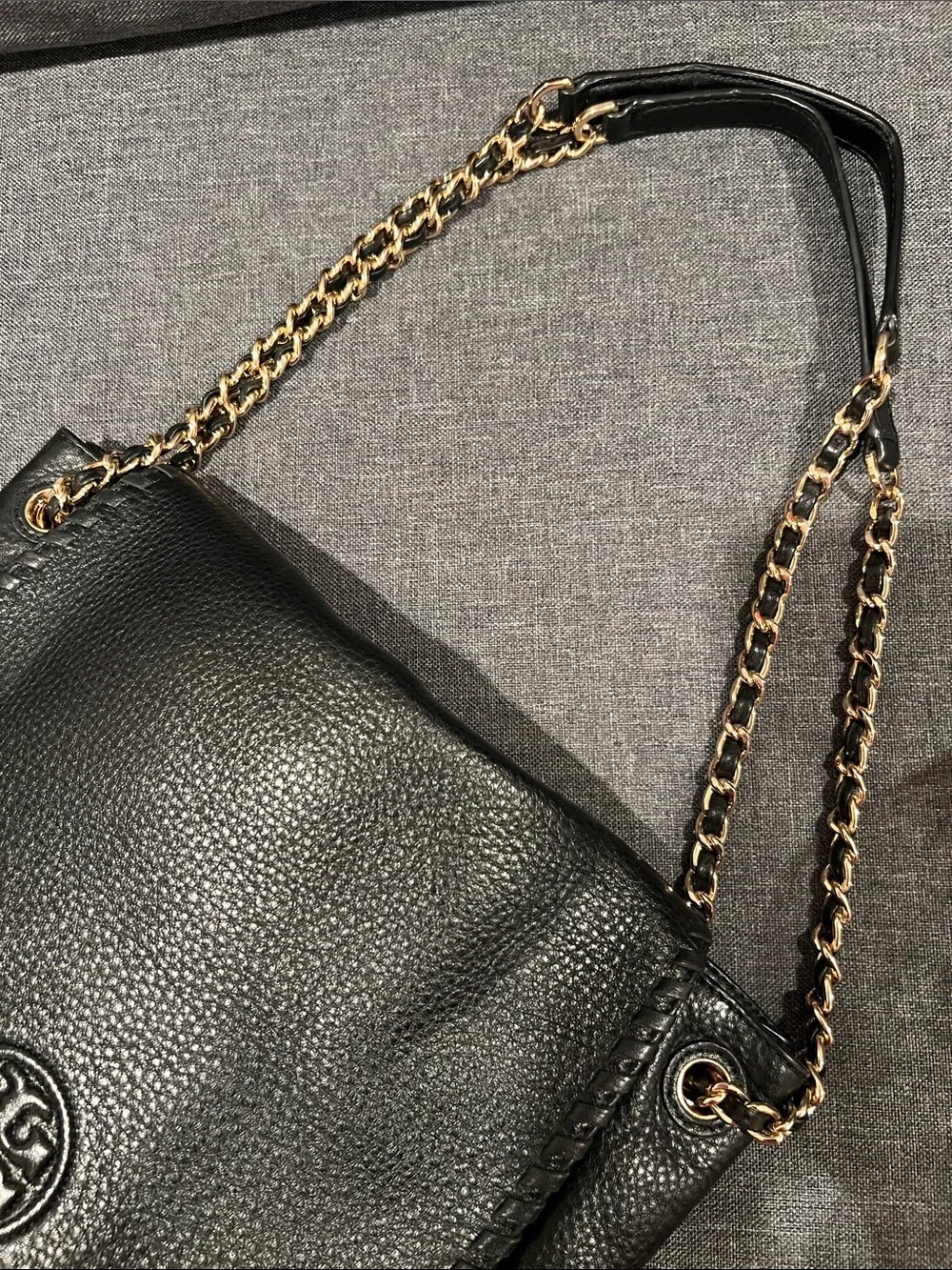 Tory Burch Black Leather Chain-Trim Shoulder Bag
